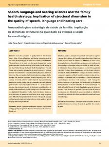 Speech, language and hearing sciences and the family ... - SciELO