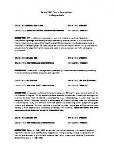 Spring 2013 Course Descriptions Undergraduate