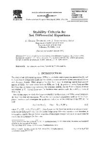 Stability Criteria for Set Differential Equations - ScienceDirect