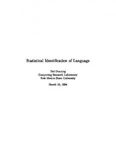 Statistical Identi cation of Language