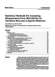 Statistical Methods For Assessing Measurement Error