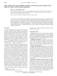 Study of Magic-Size-Cluster Mediated Formation of CdS Nanocrystals ...