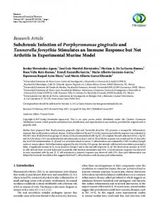 Subchronic Infection of Porphyromonas gingivalis and Tannerella ...