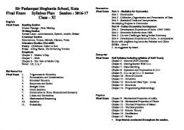 Syllabus Class XI (Final Exam)