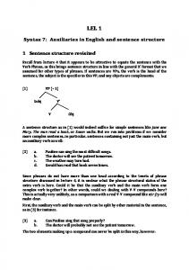 Syntax 7: Auxiliaries in English and sentence structure 1 Sentence ...