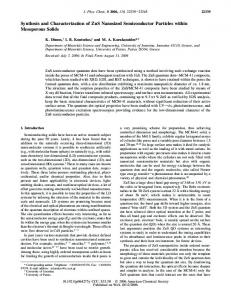 Synthesis and Characterization of ZnS Nanosized Semiconductor ...