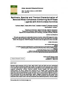 Synthesis, Spectral and Thermal Characterization of