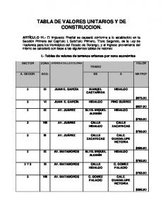 TABLA DE VALORES UNITARIOS Y DE CONSTRUCCION. - Lerdo