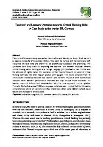 Teachers' and Learners' Attitudes towards Critical ...