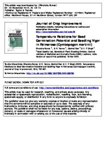 Temperature Relations for Seed Germination Potential and Seedling