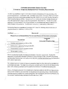 Temporary Exemption from Telemetry Requirements - California ISO