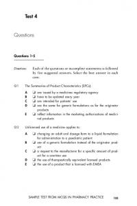 Test 4 Questions - Pharmaceutical Press