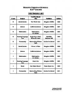 Textbook List - Heights Christian Schools