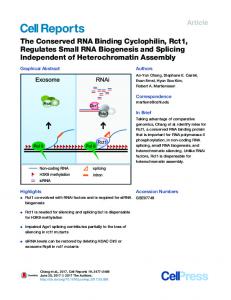 The Conserved RNA Binding Cyclophilin, Rct1, Regulates Small RNA ...