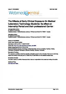 The Effects of Early Clinical Exposure On Medical Laboratory ...