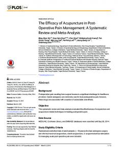 The Efficacy of Acupuncture in Post-Operative Pain