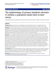 The epidemiology of primary headache disorders in Zambia: a ...