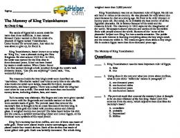 The Mummy of King Tutankhamun Questions