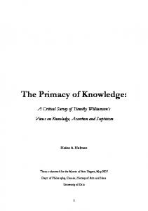 The Primacy of Knowledge - PhilArchive