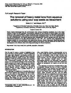 The removal of heavy metal ions from aqueous solutions ... - CiteSeerX