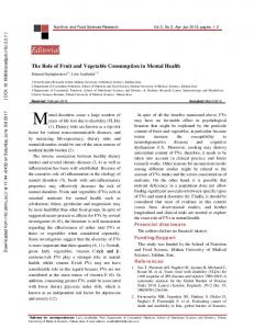 The Role of Fruit and Vegetable Consumption in Mental Health