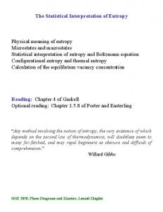 The Statistical Interpretation of Entropy Physical meaning of entropy ...