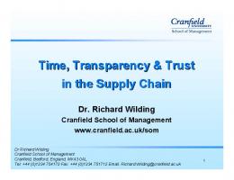 Time, Transparency & Trust in the Supply Chain