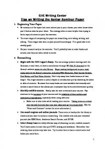 Tips on Writing the Senior Seminar Paper