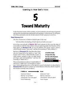 Toward Maturity - Online Bible College