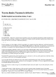 Toyota denies Tacoma is defective