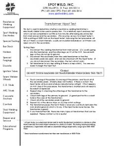 Transformer Hipot Test - Spot Weld Inc.