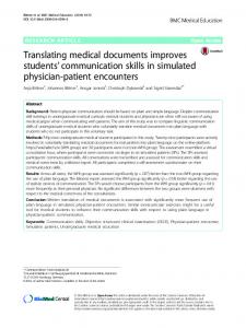 Translating medical documents improves students' communication ...