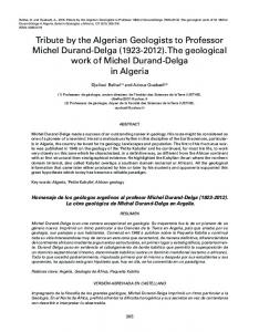 Tribute by the Algerian Geologists to Professor Michel ...