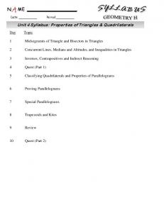 Unit 4 Syllabus: Properties of Triangles & Quadrilaterals