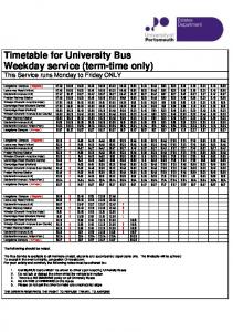 University Bus midweek timetable