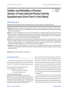 Validity and Reliability of Korean Version of International Physical ...