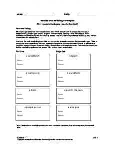 Vocabulary-Building Strategies (Unit 1, page 6: Vocabulary; Use ...