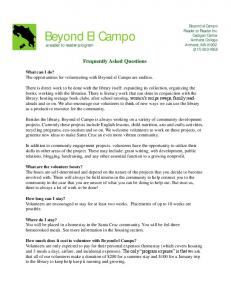 Volunteer FAQ - Beyond el Campo