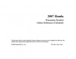 Warranty Booklet for 2007 Civic Sedan