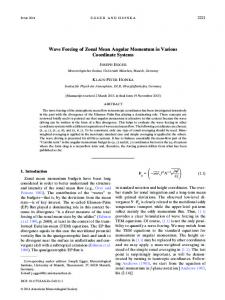 Wave Forcing of Zonal Mean Angular Momentum in ... - AMS Journals