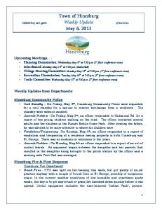 Weekly Update for May 8, 2013 - The Town of Hinesburg