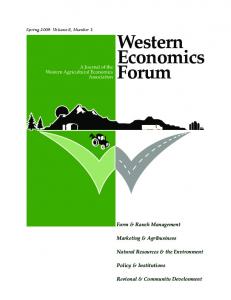 Western Economics Forum - Western Agricultural Economics