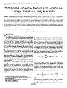 Wind Speed Behavioral Modeling for Economical