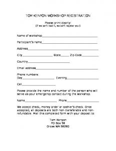 WORKSHOP REGISTRATION FORM - Tom Kenyon