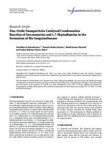 Zinc Oxide Nanoparticles Catalyzed Condensation Reaction of